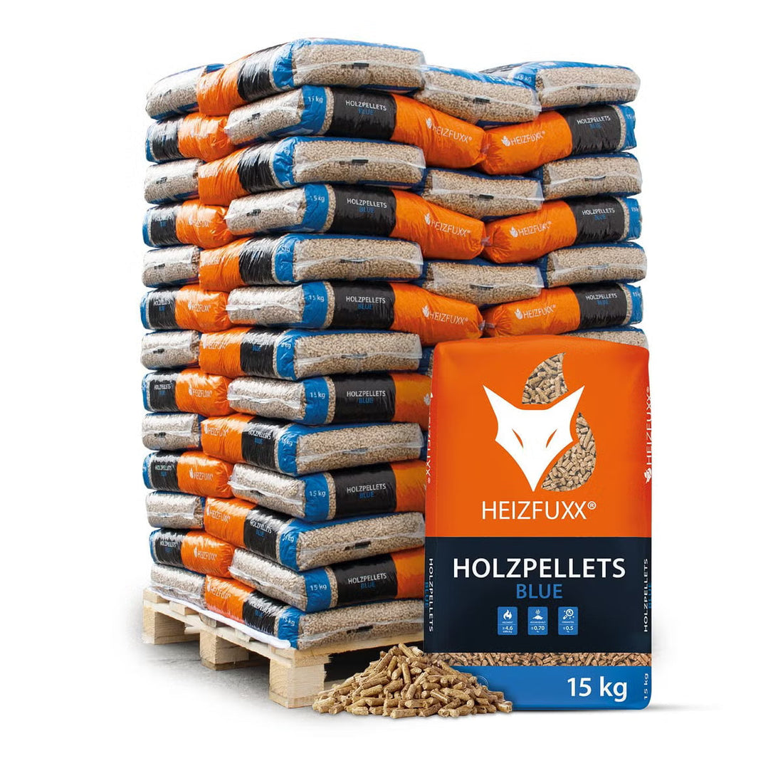 Heizfuxx Blue ENplus A1 houtpellets – 975 kg pallet 65 zakken van 15 kg
